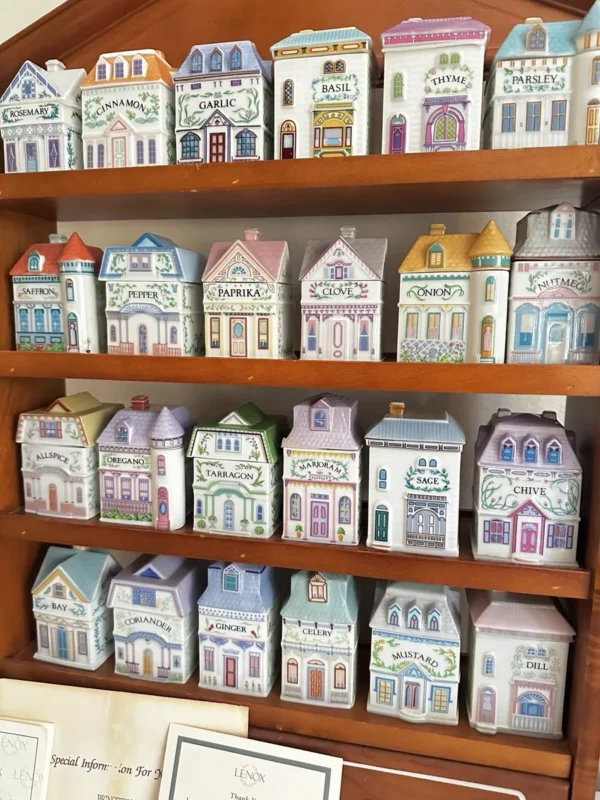 Vintage 1989 Lenox Spice Village Spice Jar Complete Set of 24 Houses with Rack - Image 2