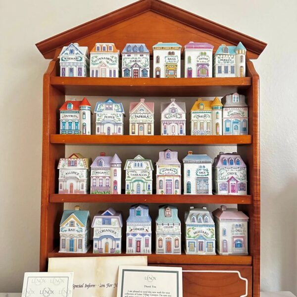 Vintage 1989 Lenox Spice Village Spice Jar Complete Set of 24 Houses with Rack